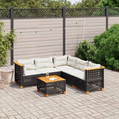 vidaXL 6 pcs conjunto sofás de jardim c/ almofadões vime PE preto