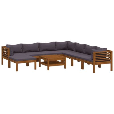 vidaXL 9 pcs conjunto lounge de jardim c/ almofadões acácia maciça