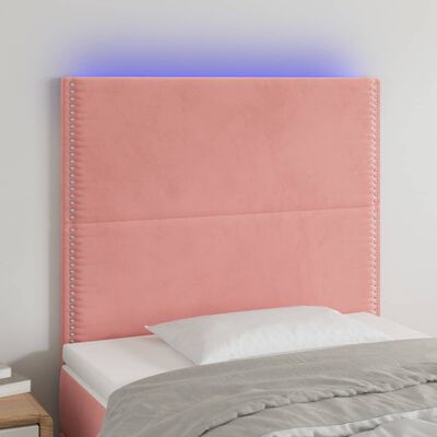 vidaXL Cabeceira de cama c/ luzes LED veludo 80x5x118/128 cm rosa