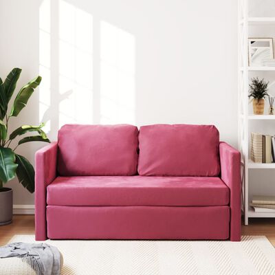 vidaXL Sofá-cama sem pés 122x204x55 cm veludo vermelho tinto