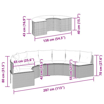 vidaXL 2 pcs conjunto de sofás de jardim semicircular vime PE bege