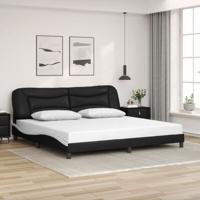 vidaXL Estrutura de cama c/ cabeceira couro artificial preto e branco