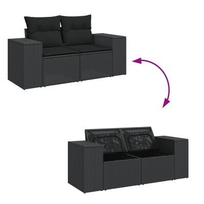 vidaXL 7 pcs conjunto de sofás p/ jardim c/ almofadões vime PE preto