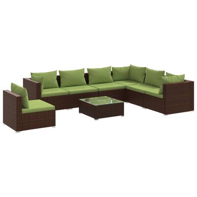 vidaXL 8 pcs conjunto lounge jardim c/ almofadões vime PE castanho