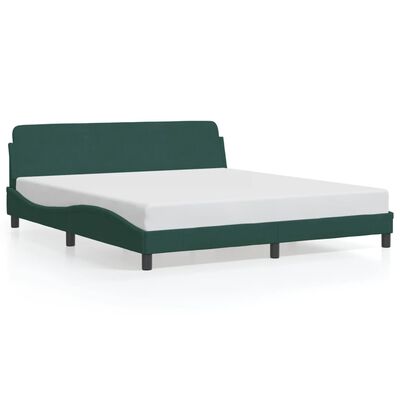 vidaXL Estrutura de cama c/ cabeceira 180x200 cm veludo verde-escuro