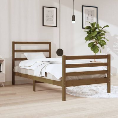 vidaXL Estrutura de cama 90x200 cm pinho maciço castanho mel