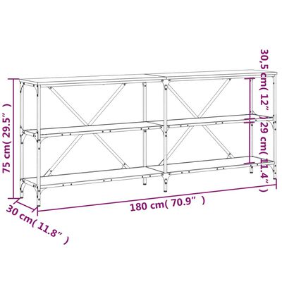 vidaXL Mesa consola 180x30x75 cm derivados madeira/ferro cinza sonoma