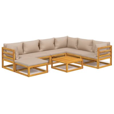 vidaXL 8pcs conj. lounge jardim madeira c/almofadões cinza-acastanhado