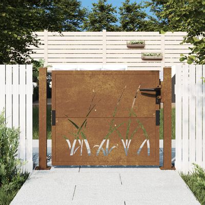 vidaXL Portão de jardim 105x105 cm aço corten design erva