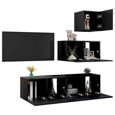 vidaXL 4 pcs conjunto de móveis de TV derivados de madeira preto