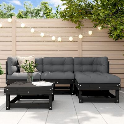 vidaXL 5 pcs conjunto lounge de jardim madeira de pinho maciça preto