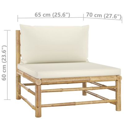 vidaXL 6 pcs conj. lounge p/ jardim em bambu c/ almofadões branco nata