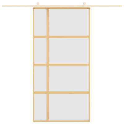 vidaXL Porta deslizante 102,5x205 cm vidro ESG fosco/alumínio dourado