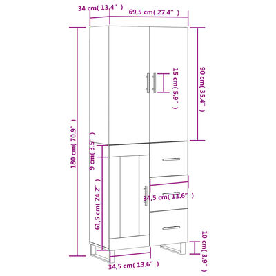 vidaXL Armário alto 69,5x34x180 cm derivados de madeira branco