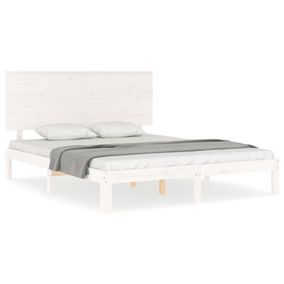 vidaXL Estrutura de cama King Size com cabeceira madeira maciça branco