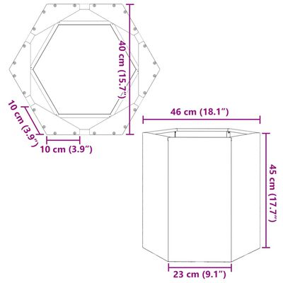 vidaXL Vaso/floreira de jardim hexagonal 46x40x45 cm aço preto