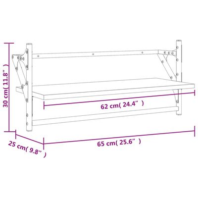 vidaXL Prateleiras de parede c/ barras 2pcs 65x25x30cm carvalho fumado