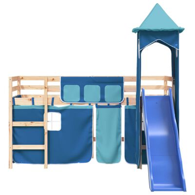 vidaXL Cama alta para criança com torre 90x190 cm pinho maciço azul