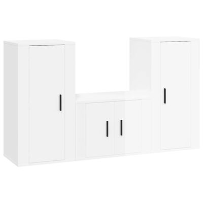 vidaXL 3 pcs conjunto móveis de TV madeira processada branco brilhante