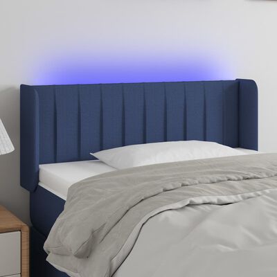 vidaXL Cabeceira de cama c/ luzes LED tecido 83x16x78/88 cm azul