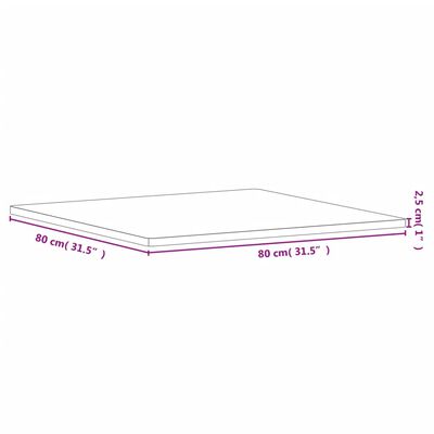 vidaXL Tampo de mesa quadrado 80x80x2,5 cm madeira de faia maciça