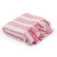 vidaXL Manta em algodão às riscas 220x250 cm rosa e branco