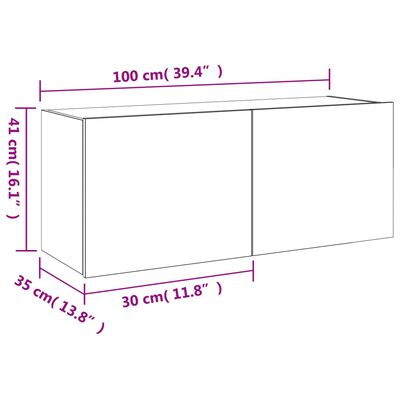 vidaXL Móvel parede p/ TV c/ luzes LED 100x35x41 cm carvalho castanho