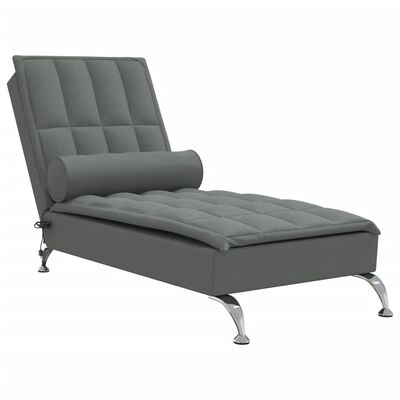 vidaXL Chaise lounge de massagem com rolo tecido cinzento-escuro