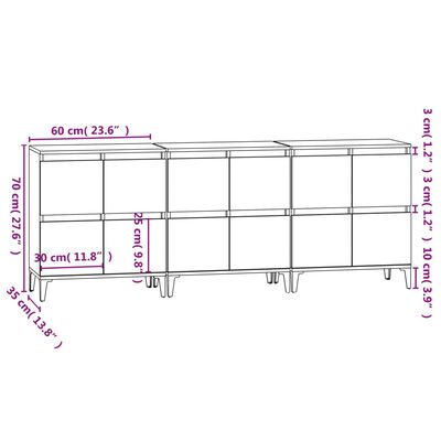 vidaXL Aparadores 3 pcs 60x35x70 cm derivados madeira cinza sonoma