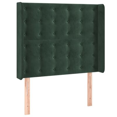 vidaXL Cabeceira de cama c/ LED veludo 103x16x118/128 cm verde-escuro