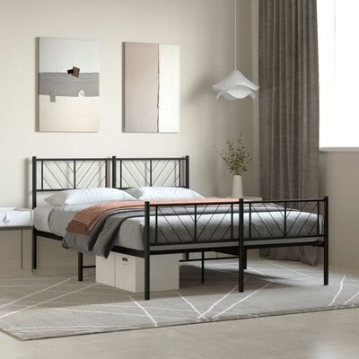 vidaXL Estrutura de cama com cabeceira e pés 135x190 cm metal preto