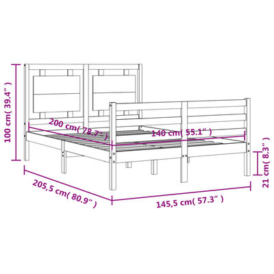 vidaXL Estrutura de cama com cabeceira 140x200 cm madeira maciça