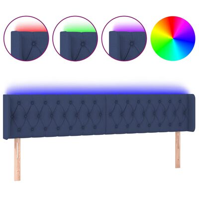 vidaXL Cabeceira de cama c/ luzes LED tecido 203x16x78/88 cm azul