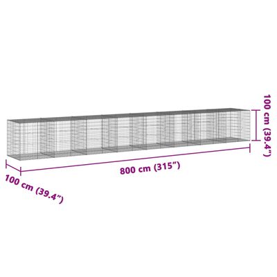 vidaXL Cesto gabião com cobertura 800x100x100 cm ferro galvanizado