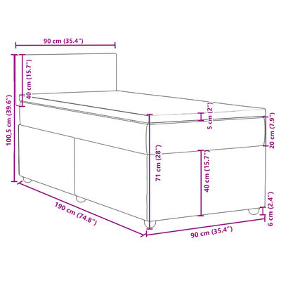 vidaXL Cama box spring com colchão solteiro tecido cinzento-escuro