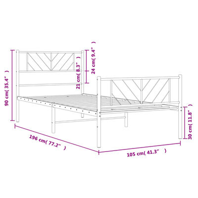 vidaXL Estrutura de cama com cabeceira e pés 100x190 cm metal branco