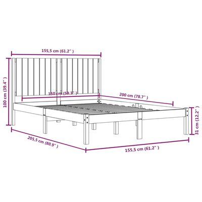 vidaXL Estrutura de cama king 150x200 cm madeira maciça branco