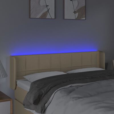 vidaXL Cabeceira de cama c/ luzes LED tecido 147x16x78/88 cm cor creme