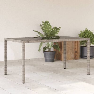 vidaXL Mesa de jardim com tampo de vidro 150x90x75 cm vime PE cinzento