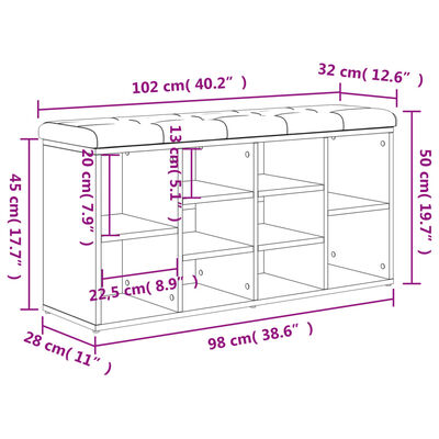 vidaXL Banco sapateira 102x32x50 cm derivados madeira cinzento cimento