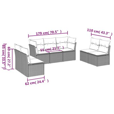 vidaXL 7 pcs conjunto de sofás p/ jardim com almofadões vime PE bege