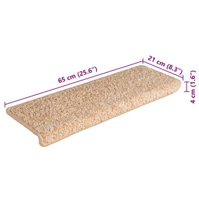 vidaXL Tapete/carpete para degraus 15 pcs 65x21x4 cm dourado