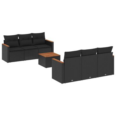 vidaXL 7 pcs conjunto de sofás p/ jardim c/ almofadões vime PE preto