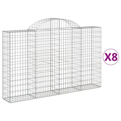 vidaXL Cestos gabião arqueados 8pcs 200x30x120/140cm ferro galvanizado