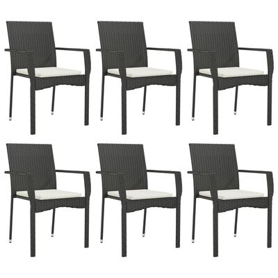 vidaXL 7 pcs conjunto de jantar p/ jardim c/ almofadões vime PE preto