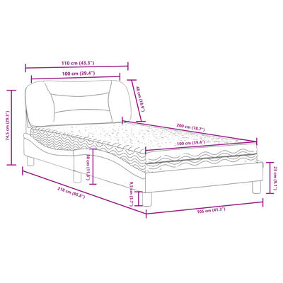 vidaXL Cama com colchão 100x200 cm couro artificial branco