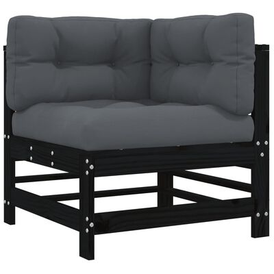 vidaXL 8 pcs conjunto lounge jardim c/ almofadões madeira maciça preto