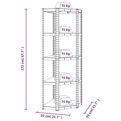 vidaXL Estantes 5 prateleiras 3 pcs derivados de madeira/aço prateado