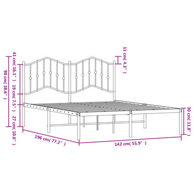 vidaXL Estrutura de cama com cabeceira 135x190 cm metal branco