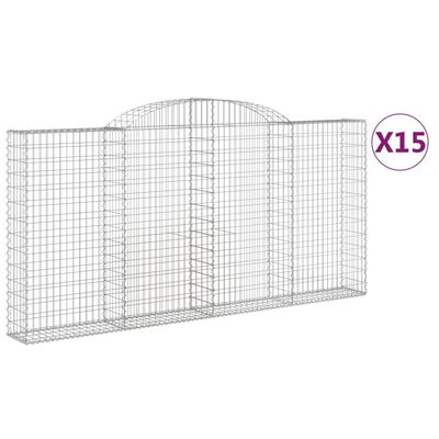 vidaXL Cestos gabião arqueados 15 pcs 300x30x140/160 ferro galvanizado